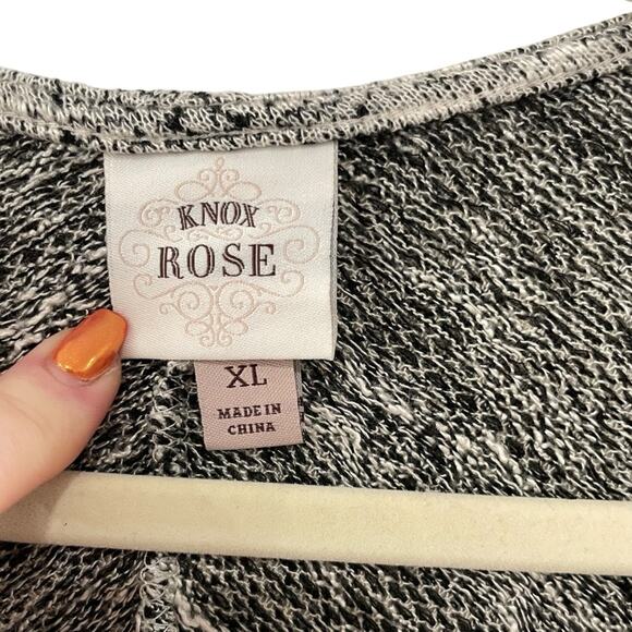 Knox Rose Long Sleeve Textured Top with Raw asymmetrical Hem Black White Size XL - Picture 2 of 5